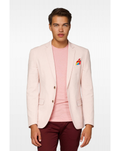 Pink casual blazer with parrot embroidery worn by man