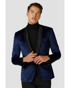Man wearing dark blue dinner jacket Christmas blazer