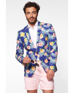 Blue casual blazer with flower print worn by man