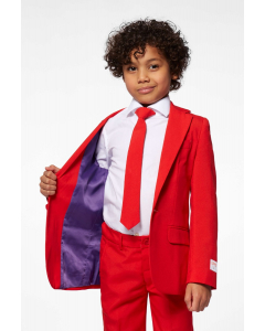 Red suit for boys worn by boy