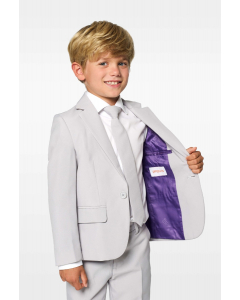 Solid color Groovy Grey suit for kids worn by boy