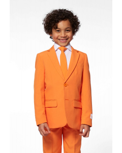 Solid colored orange boys suit worn by boy