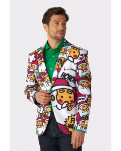 Man wearing Christmas blazer with Santa print