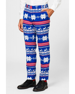 Man wearing The Rudolph Christmas suit pants