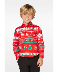 Funny red Christmas dress shirt Winter Wonderland worn by a boy