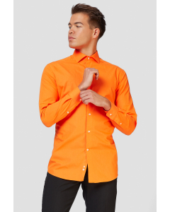 Orange shirt worn by man - close up