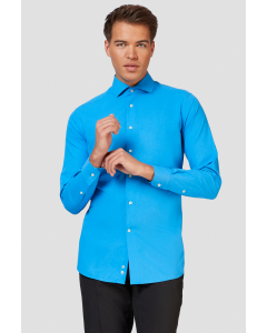 Blue shirt worn by man - close up