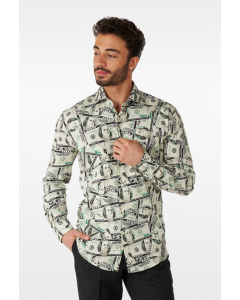 Man wearing shirt with dollar print