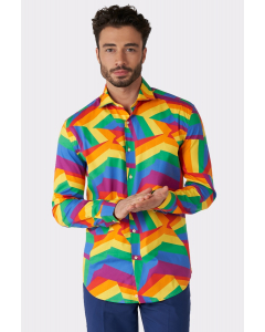 Man wearing Zig Zag Rainbow, colorful men's shirt