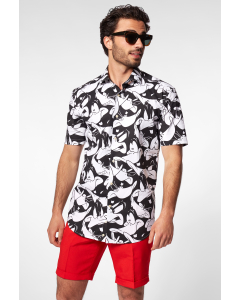 Men wearing Looney Toons Daffy Duck short sleeve shirt