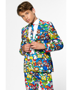 Funny Nintendo Super Mario print suit for teen boys worn by boy