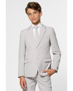 Solid color teen boy suit Groovy Grey worn by boy