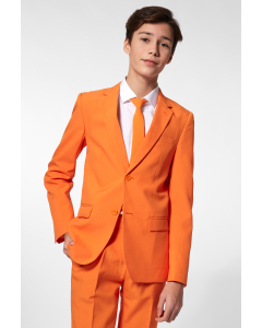 Solid colored orange teen boys suit worn by teen boy