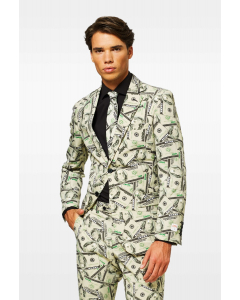 Men's suit with money print worn by man