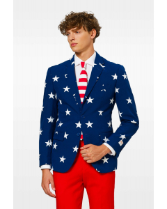Patriotic American flag men's suit worn by man