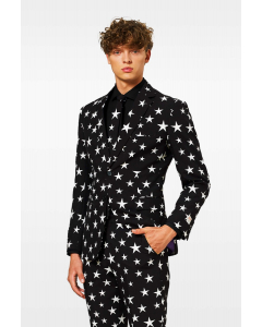 Black men's suit with white stars worn by man