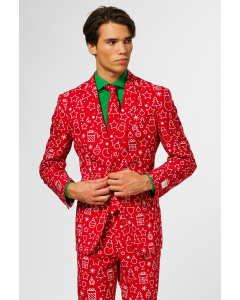 Red Christmas suit with Christmas icon print