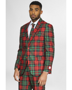 Green and red tartan Christmas suit worn by man