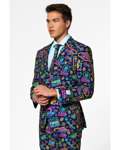 Retro Las Vegas Themed Poker men's suit Mr. Vegas worn by man close up looking to the right
