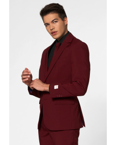 Bordeaux red solid color men's suit Blazing Burgundy worn by men zoomed in