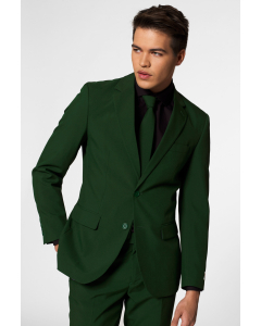 Solid color dark green men's suit Glorious Green worn by men zoomed in