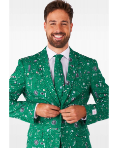 Man wearing men's suit with circuit board print