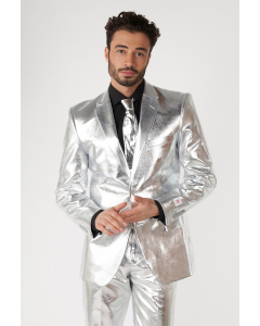 Man wearing silver party suit