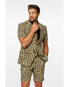 Short-sleeved jaguar panther print summer suit worn by man