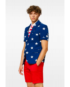 Short-sleeved Stars and Stripes summer suit worn by man