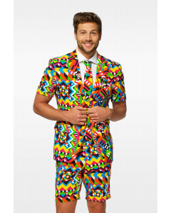 Summer retro 90s tropical short-sleeved suit Abstractive worn by men close up