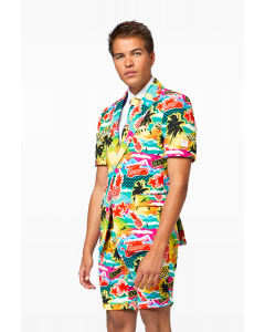 Tropical Hawaiian shirt summer suit Aloha Hero worn by men up close