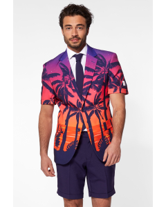 Man wearing Purple sunset summer suit with Hawaiian print