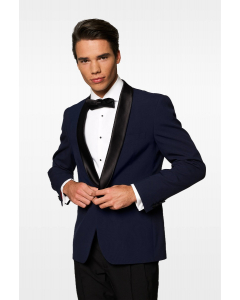 Blue and black tuxedo Midnight Blue worn by men zoomed in