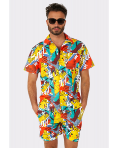 Man wearing colorful summer shorts and shirt