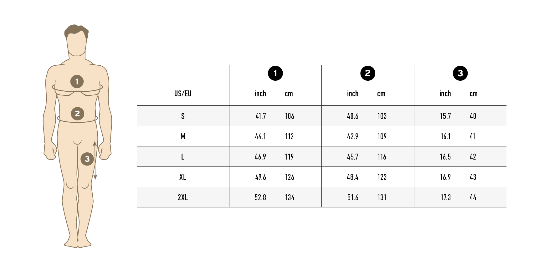 Size chart men's summer combos